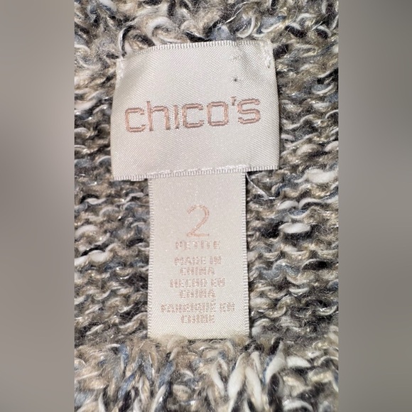 Chico’s Women's Gray Knit Sweater cowel neck off-shoulder w tassles Sz 2P VGUC - Picture 5 of 7